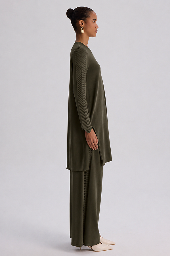 Balıksırtı Detaylı Triko Tunik Haki - 3