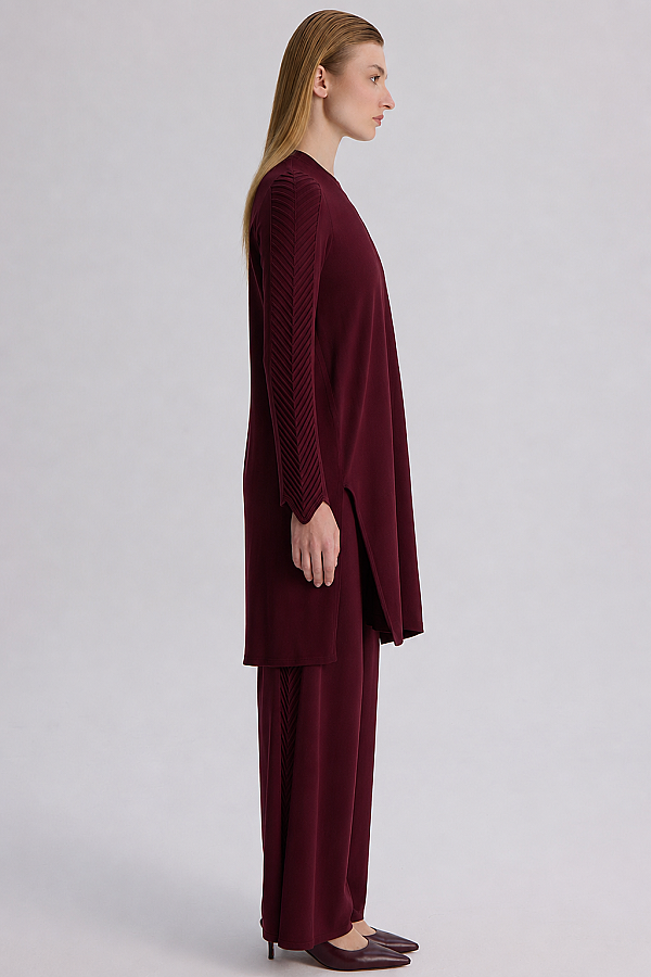 Balıksırtı Detaylı Triko Tunik Bordo - 3