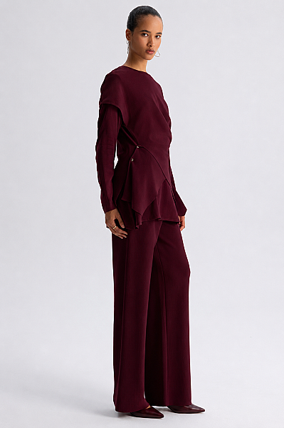 Metal Düğme Detaylı Asimetrik Tunik Bordo - MISS DALIDA (1)