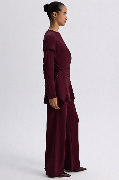 Metal Düğme Detaylı Asimetrik Tunik Bordo - 4