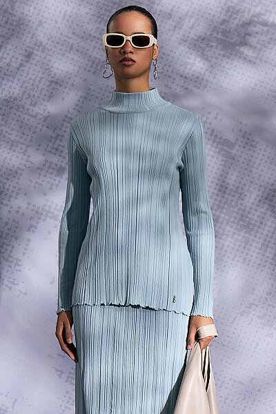 Fitilli Dik Yaka Tunik Nil Yeşili - 5