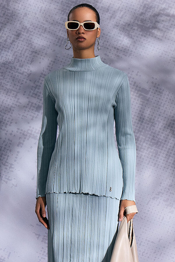 Fitilli Dik Yaka Tunik Nil Yeşili - 5