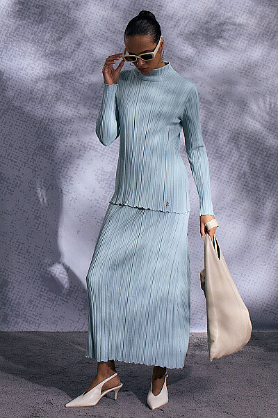 Fitilli Dik Yaka Tunik Nil Yeşili - 7