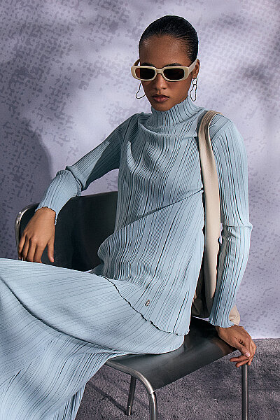 Fitilli Dik Yaka Tunik Nil Yeşili - 30