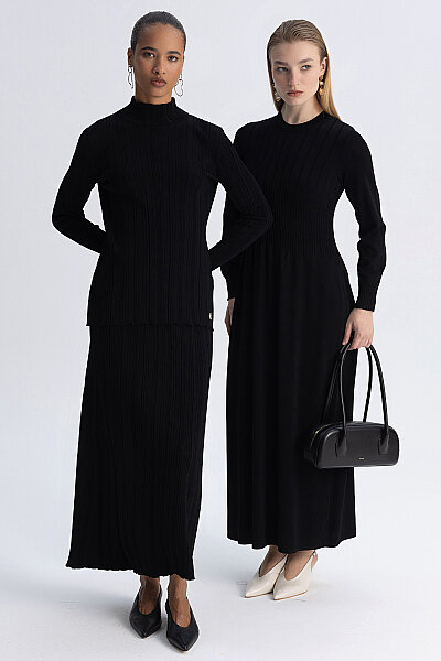 Fitilli Dik Yaka Tunik Siyah - 6