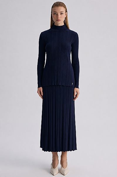 Fitilli Dik Yaka Tunik Lacivert - MISS DALIDA