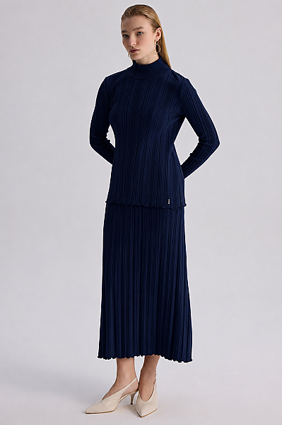 Fitilli Dik Yaka Tunik Lacivert - MISS DALIDA (1)