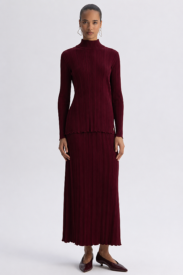 Fitilli Dik Yaka Tunik Bordo - 4