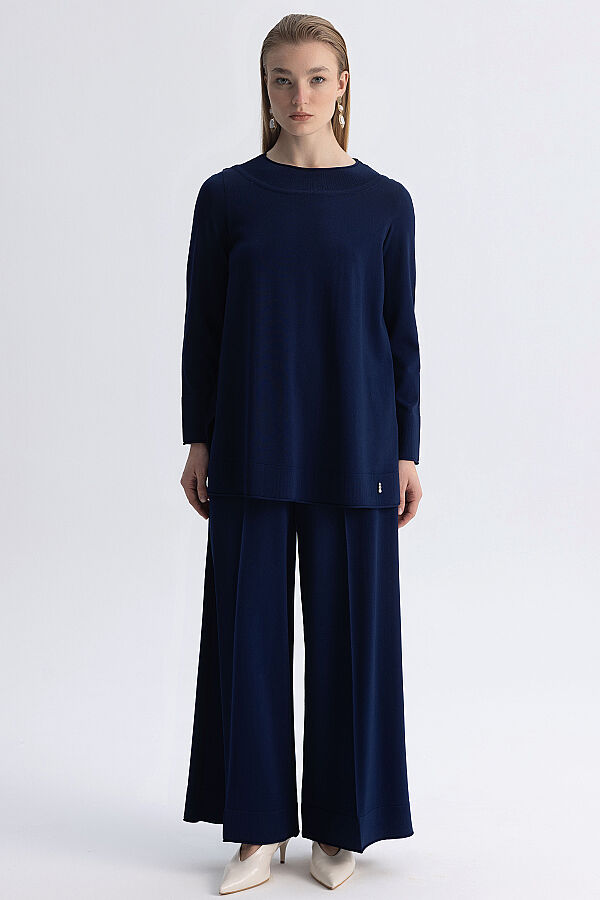  Yuvarlak Yaka Basic Tunik Lacivert - 1