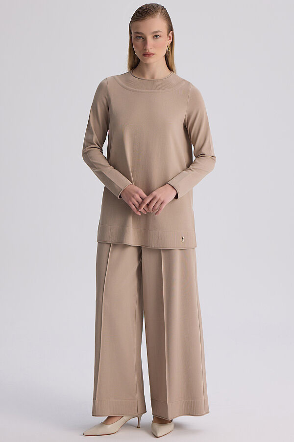 Yuvarlak Yaka Basic Tunik Vizon - 2