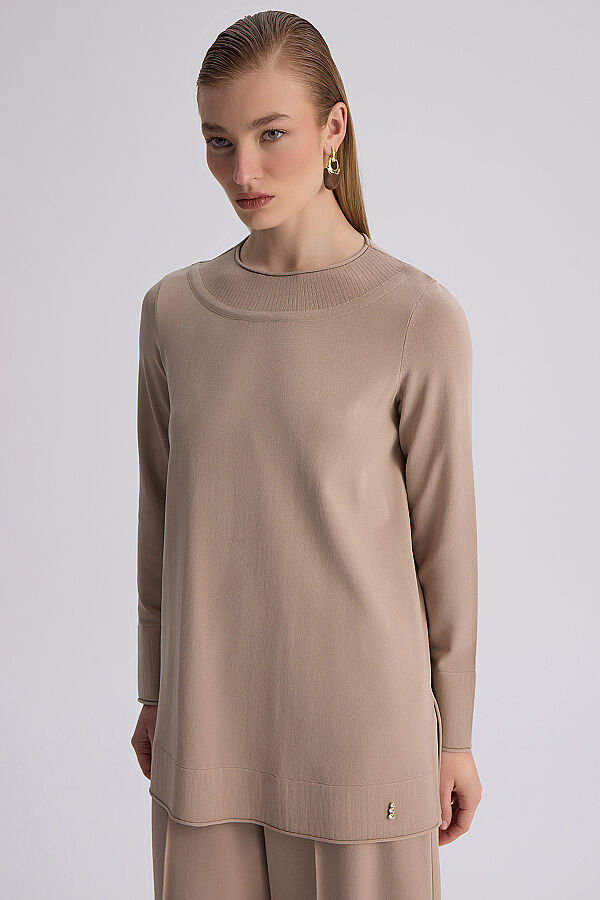  Yuvarlak Yaka Basic Tunik Vizon - 4