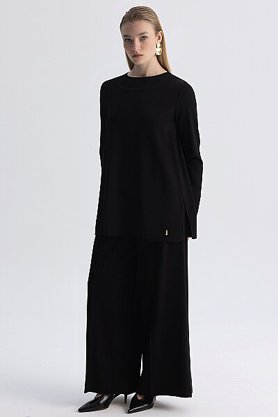  Yuvarlak Yaka Basic Tunik Siyah - 3