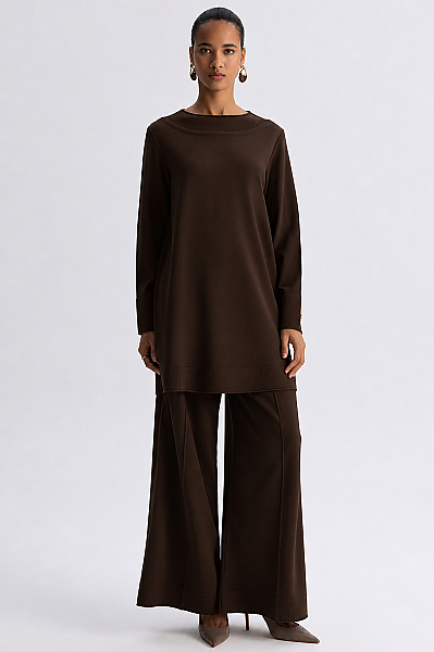  Yuvarlak Yaka Basic Tunik Kahverengi - 2