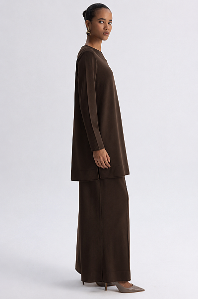  Yuvarlak Yaka Basic Tunik Kahverengi - 3