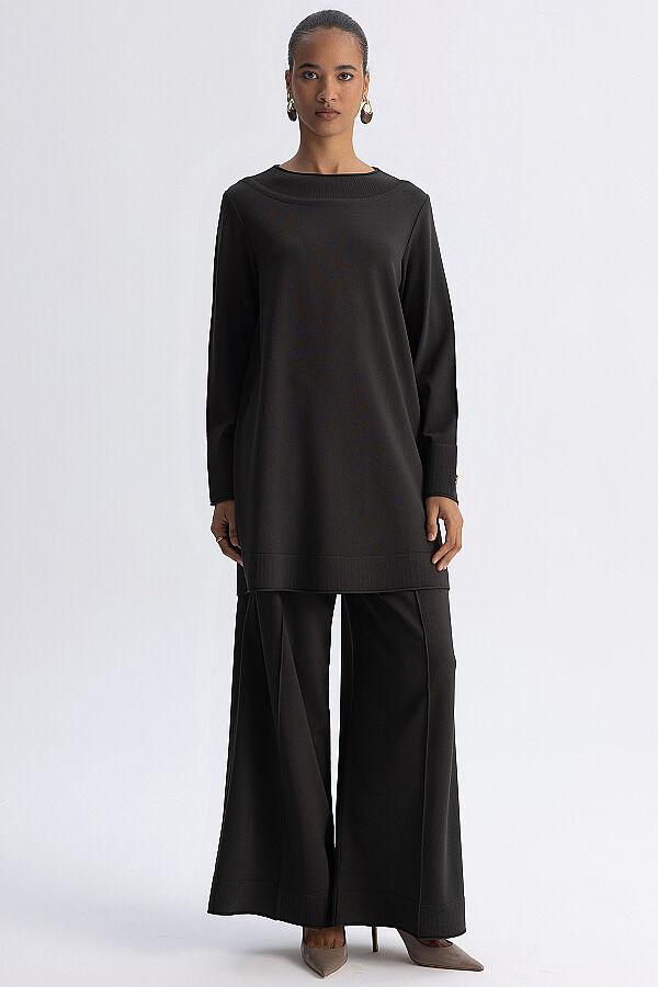  Yuvarlak Yaka Basic Tunik Haki - 1