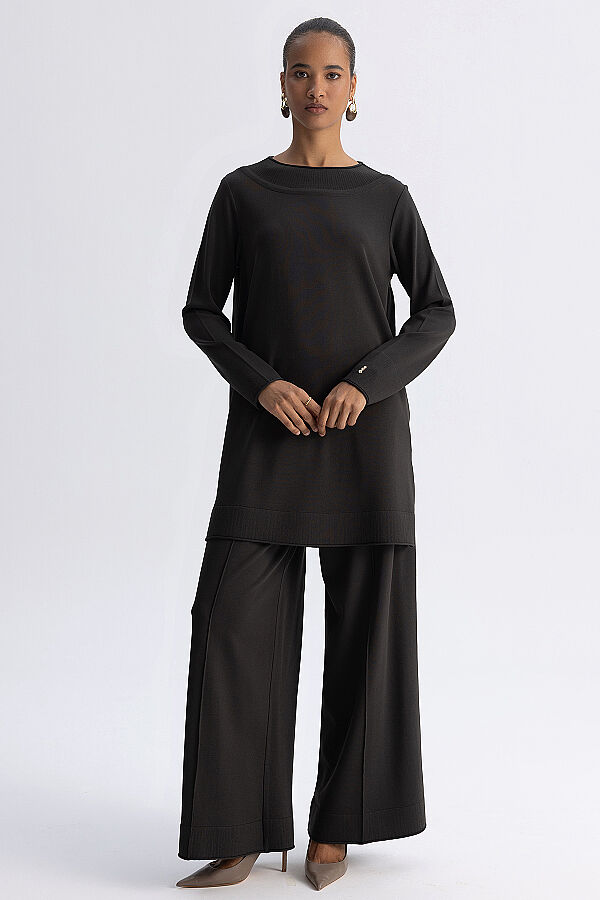  Yuvarlak Yaka Basic Tunik Haki - 2