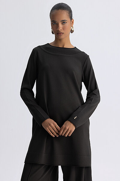  Yuvarlak Yaka Basic Tunik Haki - 3