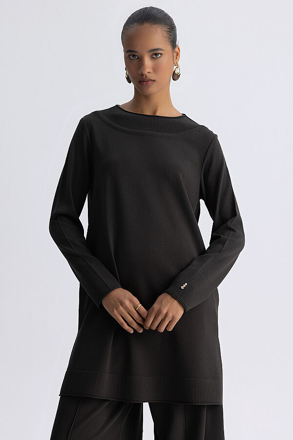  Yuvarlak Yaka Basic Tunik Haki - 3