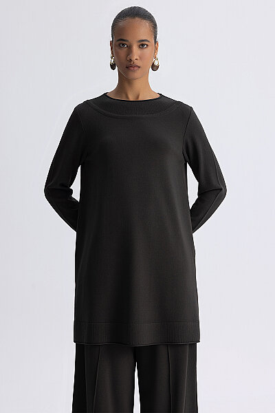 Yuvarlak Yaka Basic Tunik Haki - 5