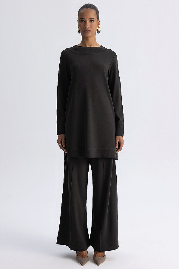  Yuvarlak Yaka Basic Tunik Haki - 6