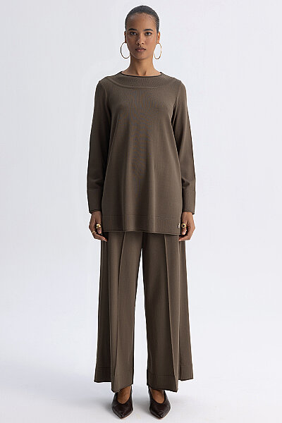  Yuvarlak Yaka Basic Tunik Haki - MISS DALIDA