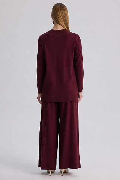  Yuvarlak Yaka Basic Tunik Bordo - 4