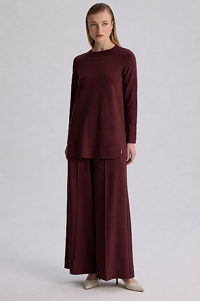  Yuvarlak Yaka Basic Tunik Bordo - MISS DALIDA