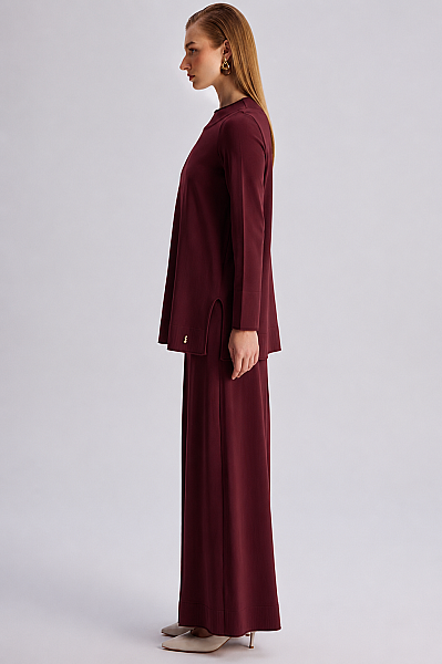  Yuvarlak Yaka Basic Tunik Bordo - MISS DALIDA (1)