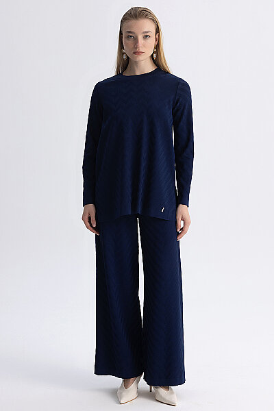 Zigzag Desenli Triko Tunik Lacivert - MISS DALIDA