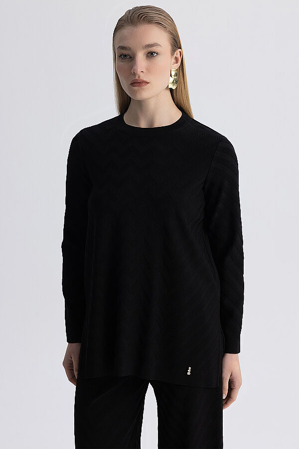 Zigzag Desenli Triko Tunik Siyah - 2