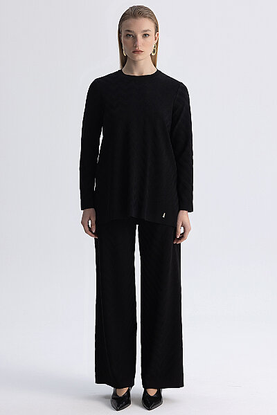 Zigzag Desenli Triko Tunik Siyah - 4