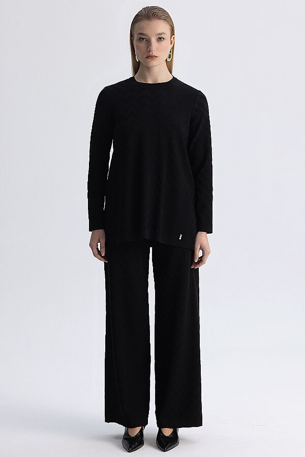 Zigzag Desenli Triko Tunik Siyah - 4