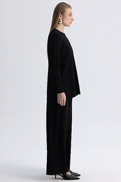 Zigzag Desenli Triko Tunik Siyah - 5