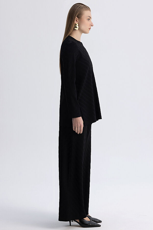Zigzag Desenli Triko Tunik Siyah - 5