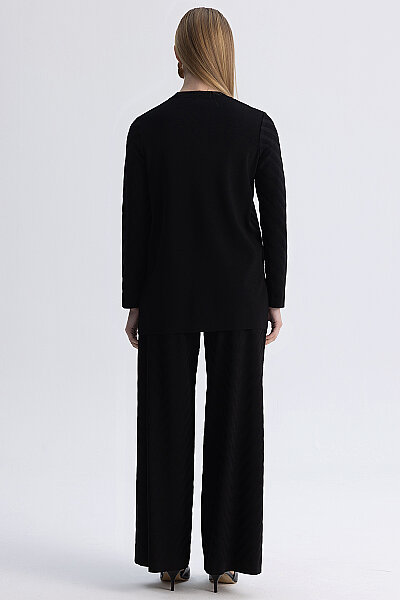 Zigzag Desenli Triko Tunik Siyah - 6