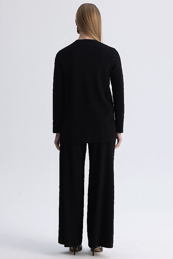 Zigzag Desenli Triko Tunik Siyah - 6