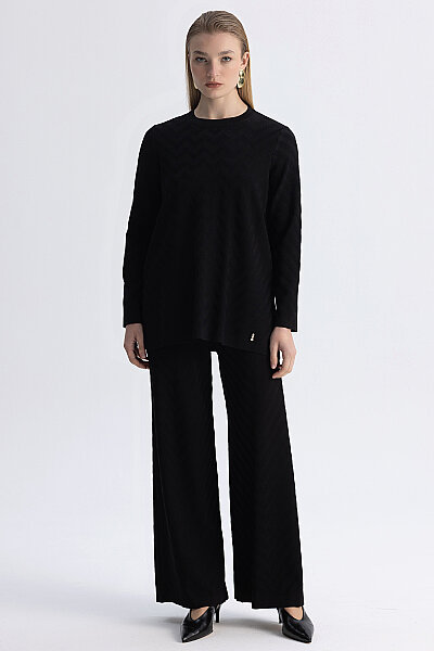 Zigzag Desenli Triko Tunik Siyah - MISS DALIDA