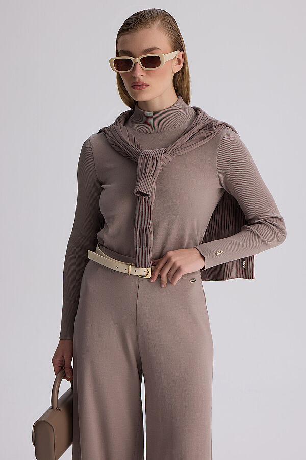 Dik Yaka Çıtçıtlı Triko Body Vizon - 3
