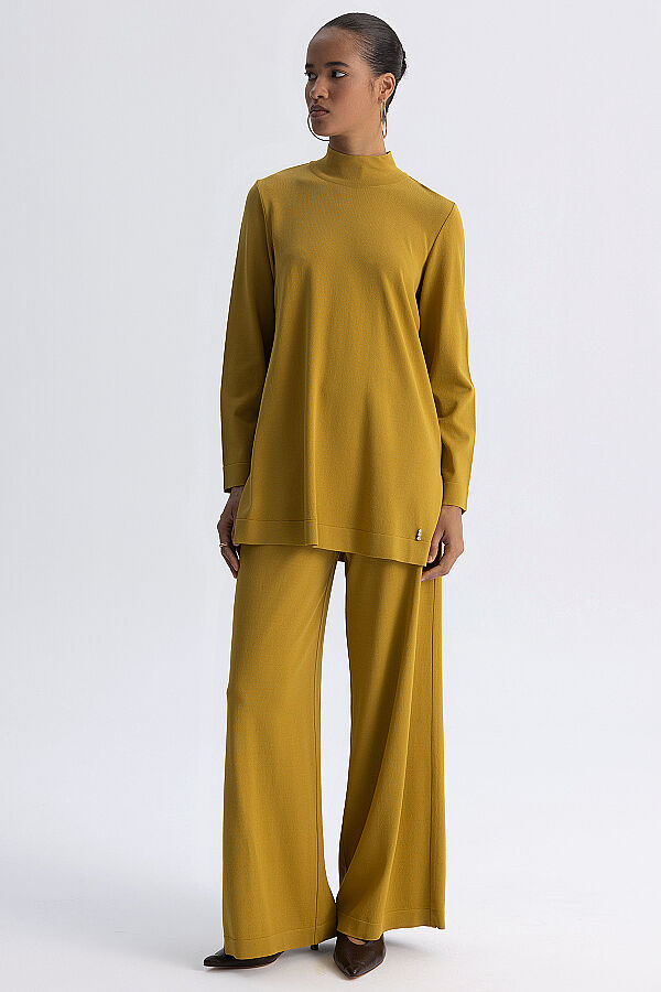 Dik Yaka Düz Renk Triko Tunik Olive - 3