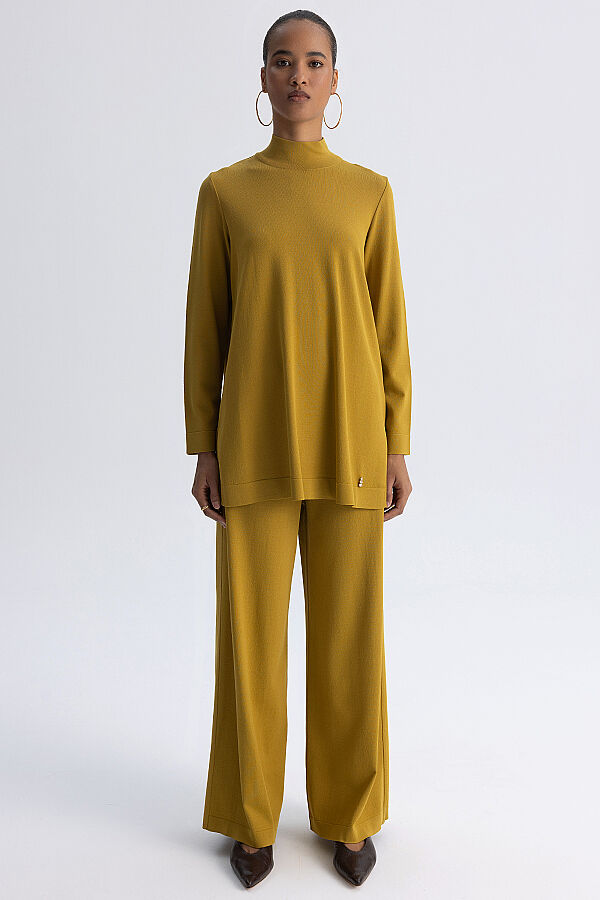 Dik Yaka Düz Renk Triko Tunik Olive - 8