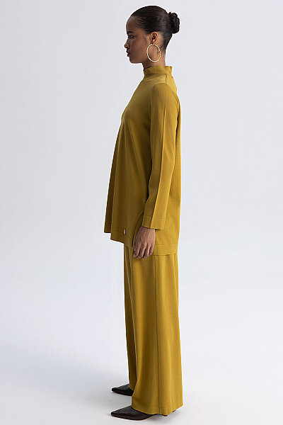 Dik Yaka Düz Renk Triko Tunik Olive - 9