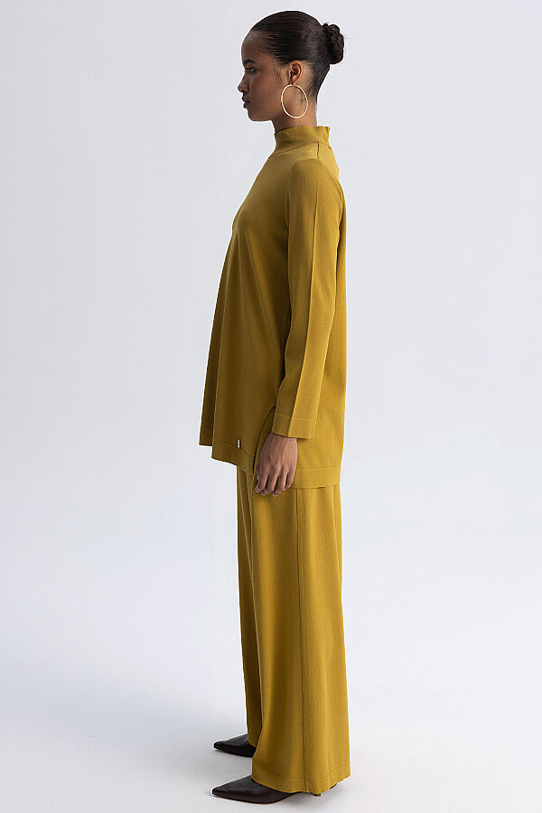 Dik Yaka Düz Renk Triko Tunik Olive - 9