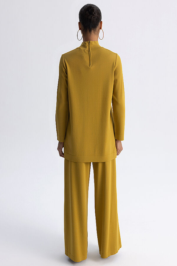 Dik Yaka Düz Renk Triko Tunik Olive - 10