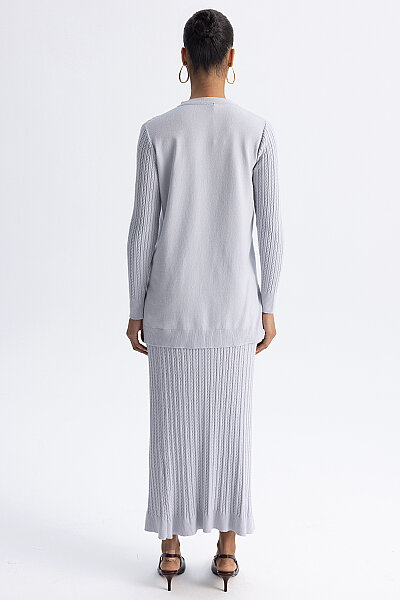  Yuvarlak Yaka Saç Örgü Touch Me Tunik Gri - 8