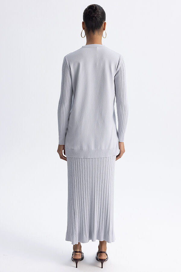  Yuvarlak Yaka Saç Örgü Touch Me Tunik Gri - 8
