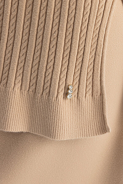  Yuvarlak Yaka Saç Örgü Touch Me Tunik Camel - 6