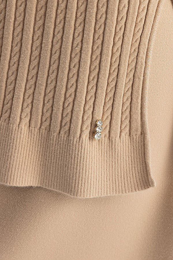  Yuvarlak Yaka Saç Örgü Touch Me Tunik Camel - 6