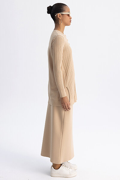  Yuvarlak Yaka Saç Örgü Touch Me Tunik Camel - 8