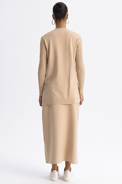  Yuvarlak Yaka Saç Örgü Touch Me Tunik Camel - 9