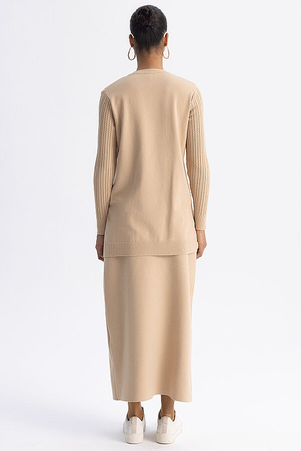  Yuvarlak Yaka Saç Örgü Touch Me Tunik Camel - 9